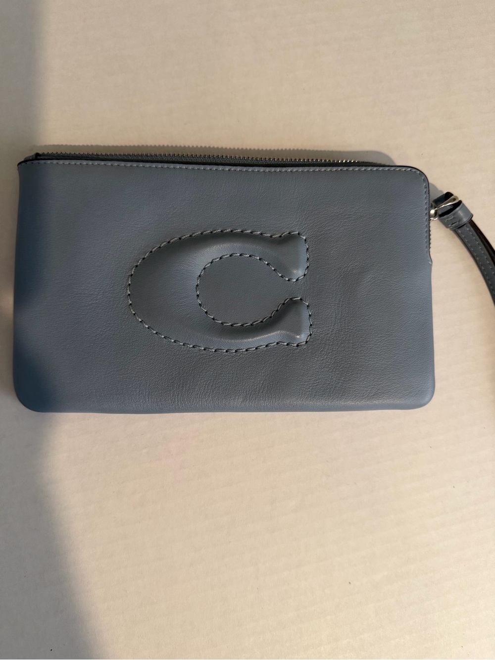 Gray Leather Wristlet Clutch